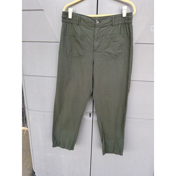 Zara Womens Barrel Leg Pants Army Green Utility Boho Casual Sz L Light Weight - Picture 7 of 8